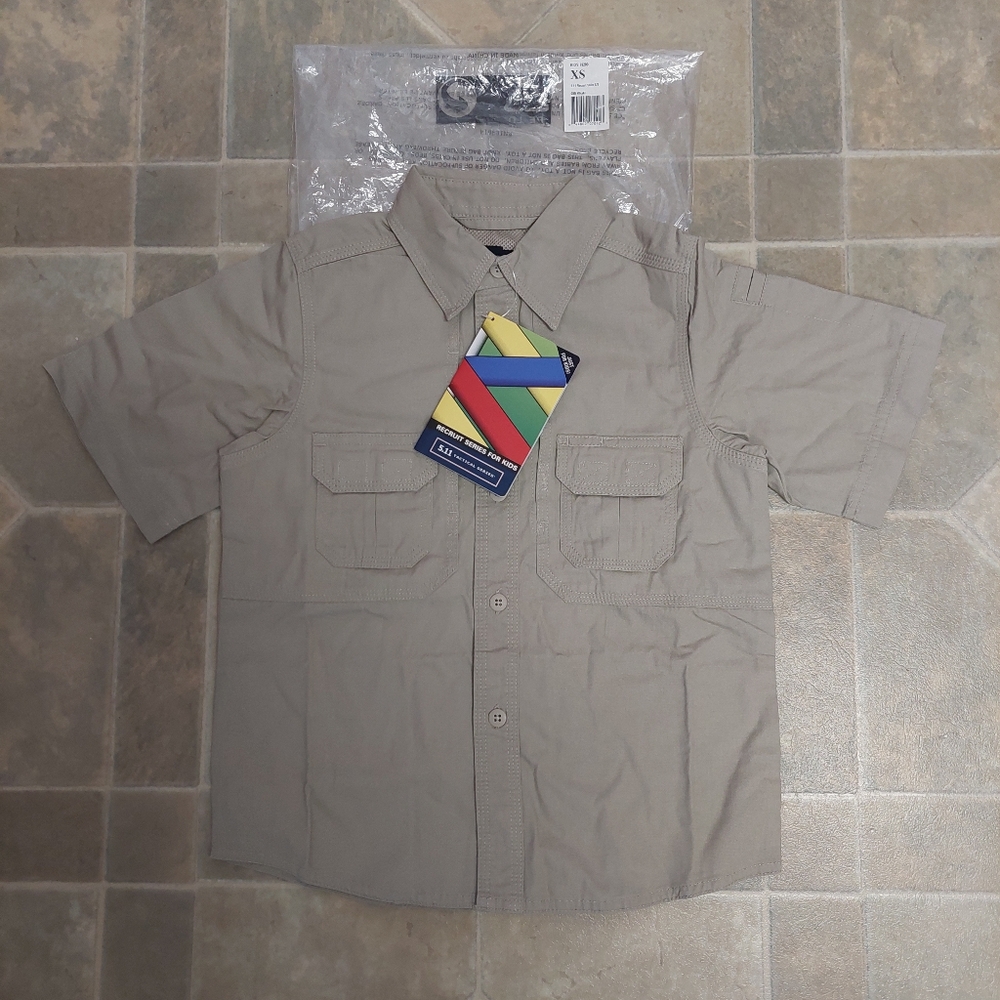5.11 Childrens Button-up Cotton Khaki Shirt Size XS 4/5 NEW